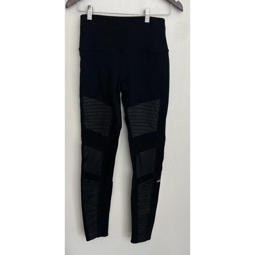 Alo Yoga Women's Black High Waisted Moto Legging Pants Medium Athleisure Yoga